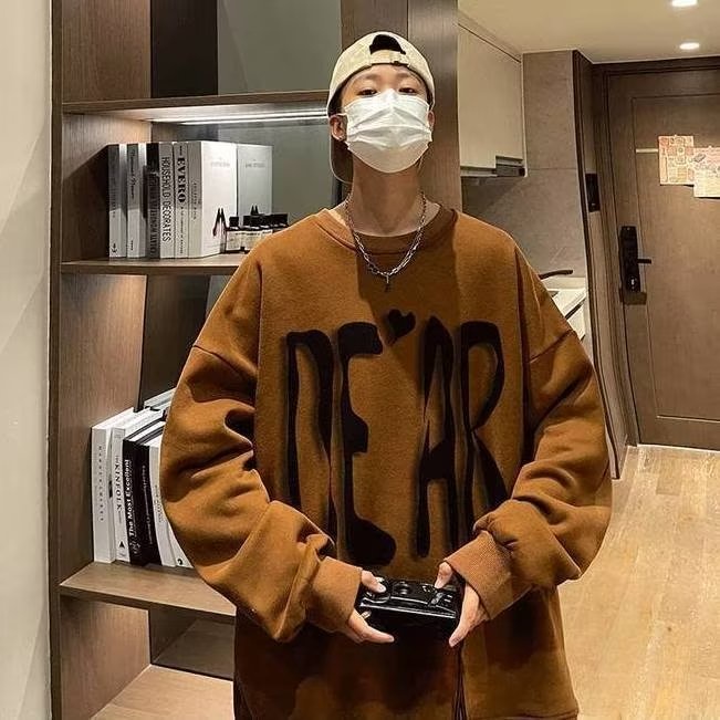 Áo Sweater Tay Dài Cổ Tròn Dáng Rộng In Chữ Graffiti Phong Cách Nhật Bản Thời Trang Cho Nam Size M-3XL