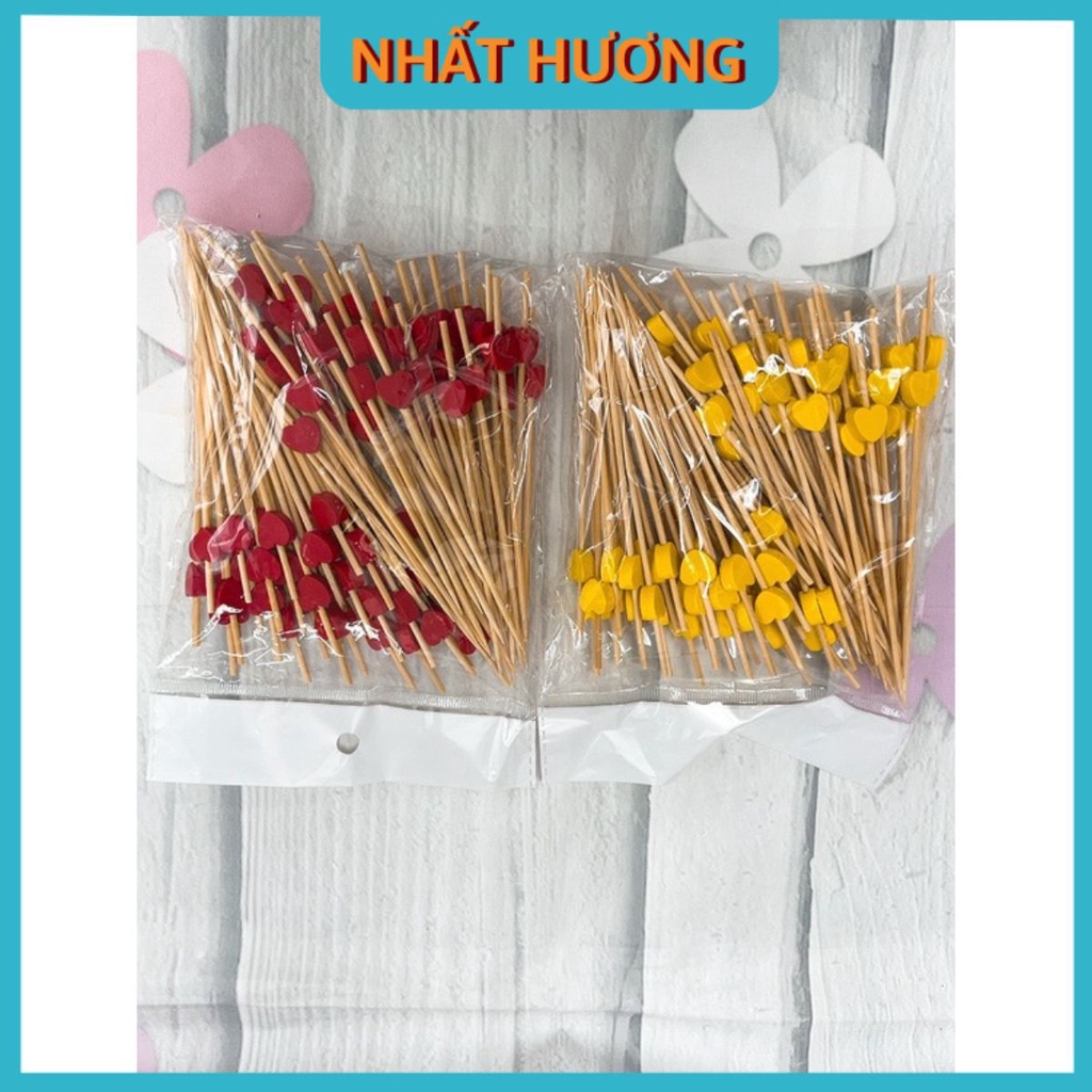 Cây Xiên Tre Trái Tim 100 Cái – Giao Màu Ngẫu Nhiên