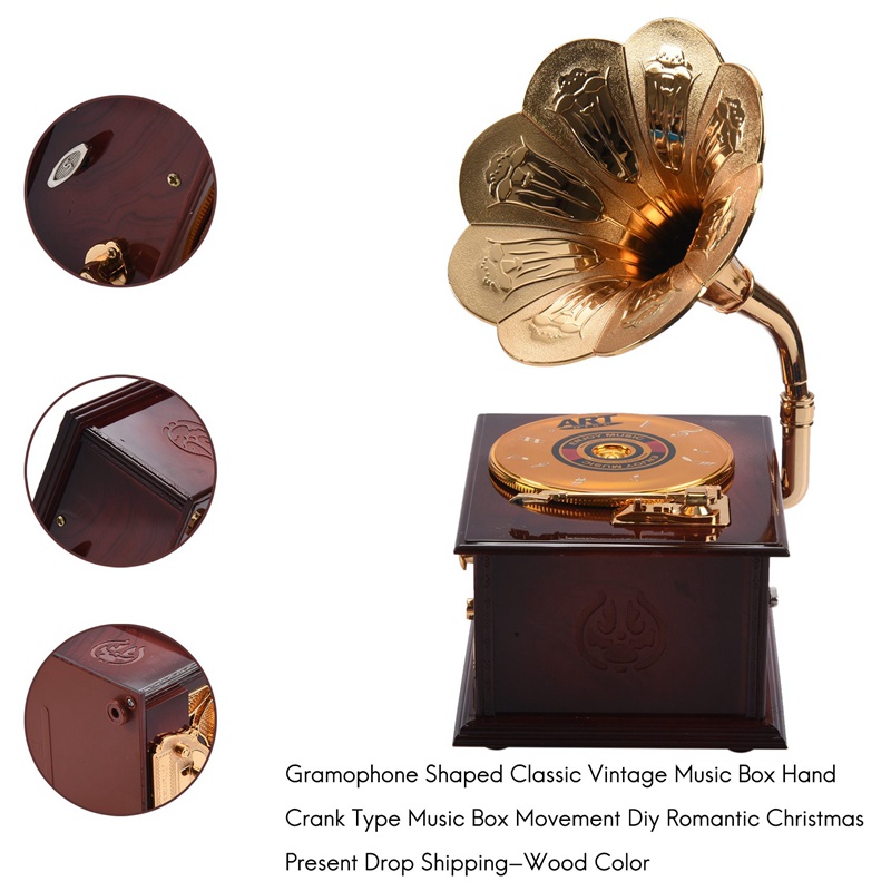Hộp Nhạc Hình Gramophone Phong Cách Vintage Lãng Mạn Màu Sắc