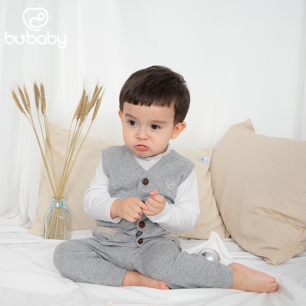 [CHÍNH HÃNG] Set gile cúc giữa kèm áo cổ lọ trắng cotton sợi tre cao cấp BU