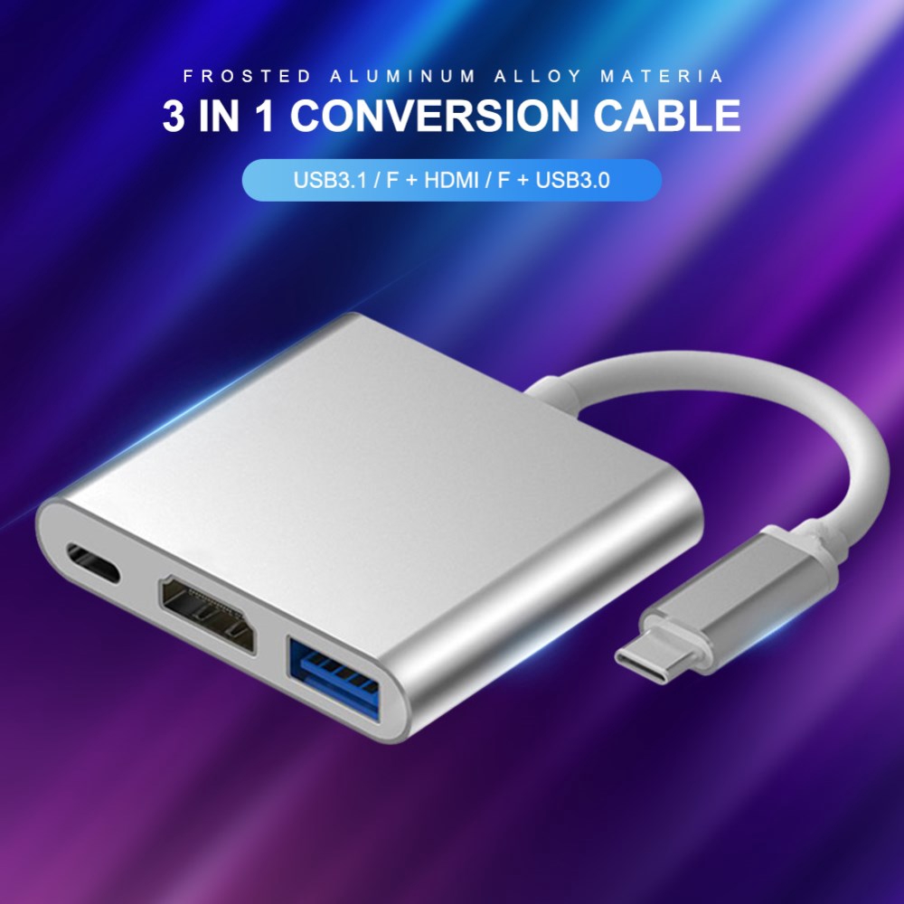 Hub chuyển đổi dây cáp USB Type C 3 trong 1 sang 4K HDMI cổng USB 3.0 + Type-C