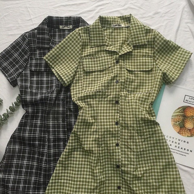 Đầm xinh sammy dress caro kiểu chất kate xịn chạy bo chun lưng cổ sơ mi đủ màu có túi trước ngực