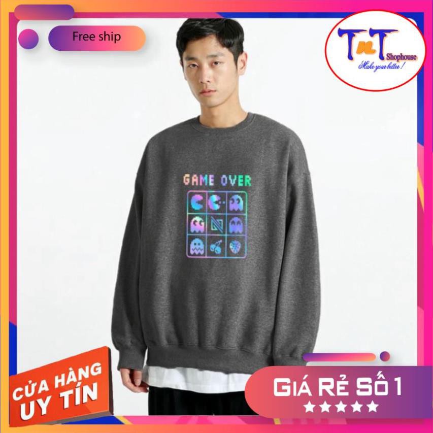 [GIÁ GÓC]  AS22 Áo Sweater Game Over Phản Quang, Aó Nỉ Dài Tay Nam Nữ Cá Tính thời trang sinh viên học sinh