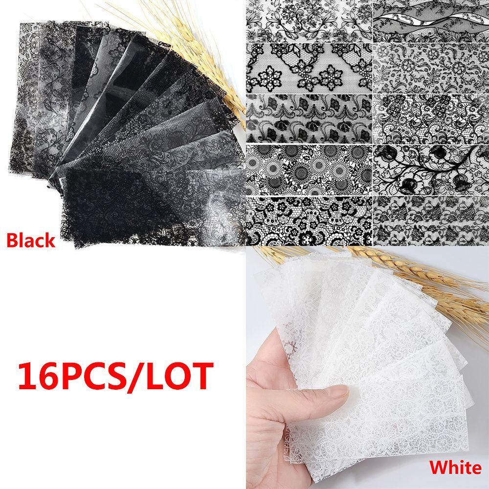 Set 16 Tấm Giấy Foil 3D Màu Trắng Đen Dán Móng Nghệ Thuật DIY