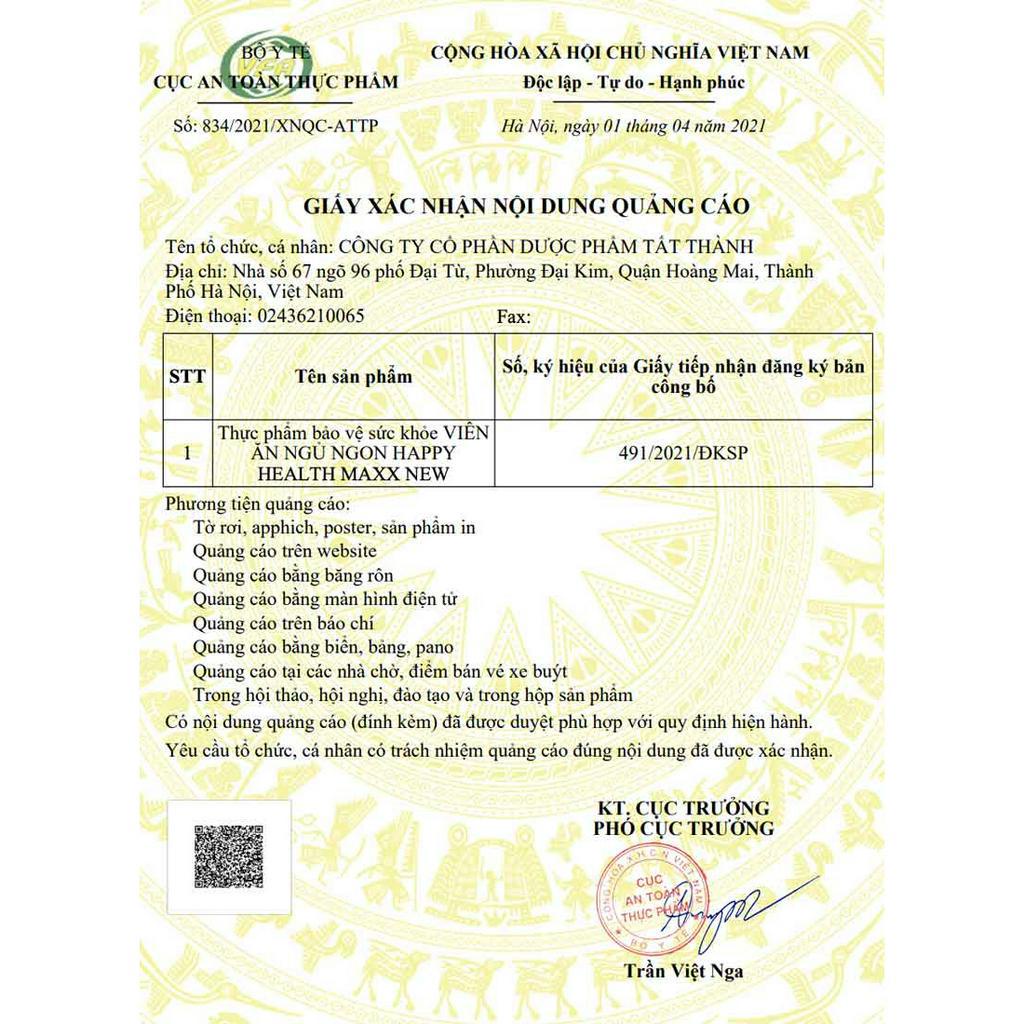 ✔️️️Ăn ngủ ngon Happy Health Max - Giúp giảm mất ngủ, căng thẳng thần kinh - Hộp 30v Tất Thành Pharma