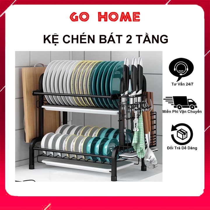 Kệ Để Chén Bát Thông Minh, Giá Để Chén Bát 2 tầng Full Phụ Kiện