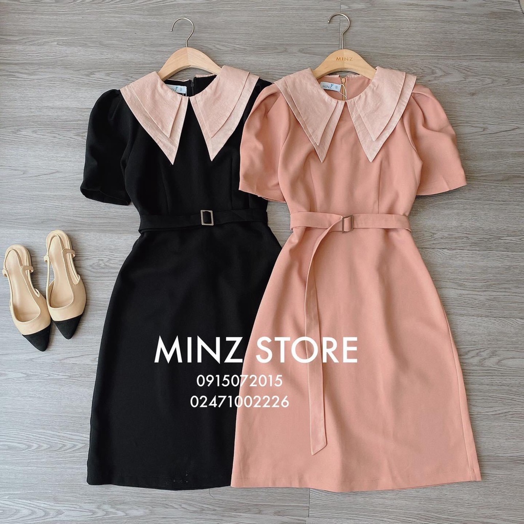 Váy cổ nhọn 2 lớp kèm đai (2 màu)