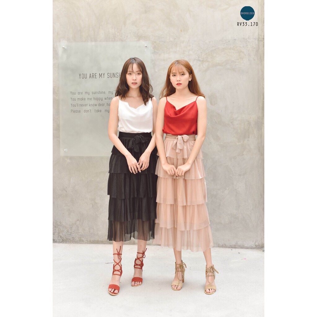 Chân váy ly dài xòe voan nhũ 5 tầng tiểu thư sang chảnh | BigBuy360 - bigbuy360.vn