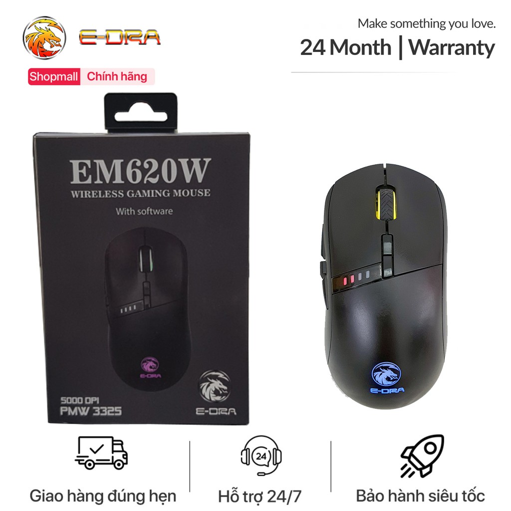 Chuột chơi game không dây E-Dra EM620W Black - Led RGB - Kết nối  USB Type-C/ Wireless - Độ phân giải 5000 DPI