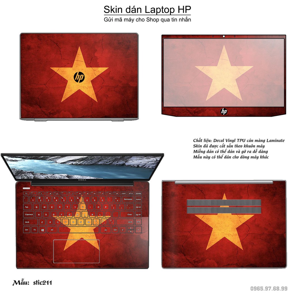 Skin dán Laptop HP in hình cờ Việt Nam (inbox mã máy cho Shop)