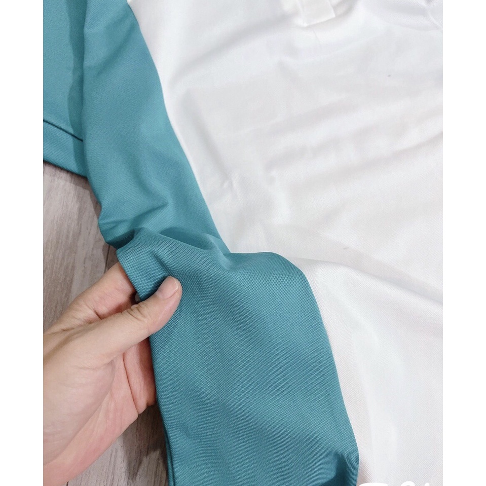 Áo thun polo Lacoste trắng kẻ xanh unisex nam nữ chất cotton cá sấu đẹp
