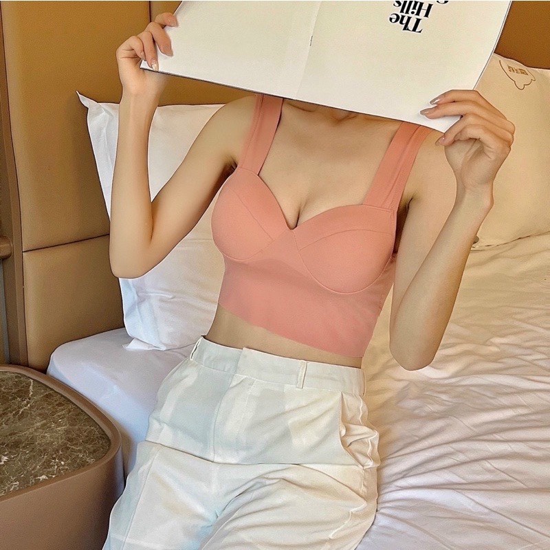 Áo Bra Su 2 Dây Bản To Dáng Coroptop Cúp Tròn Nâng Ngực 582