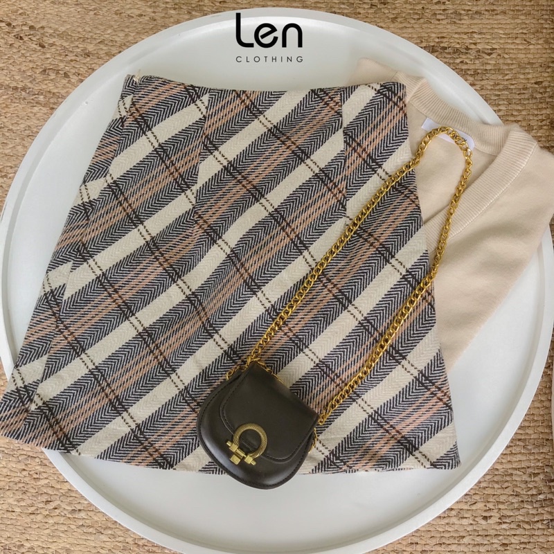 [LEN clothing] Chân váy ngắn chữ A kẻ ghinham 7953