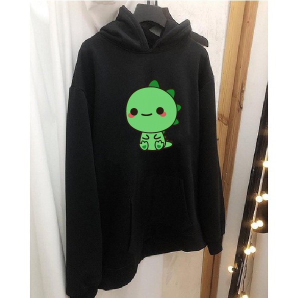 Áo nỉ hoodie thu đông hoạt hình cá sấu con form suông rộng có mũ unisex cho nam nữ, chất nỉ bông