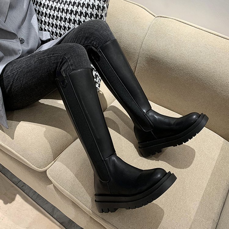 Giày boot cổ cao mũi tròn phối khóa kéo cá tính thời trang dễ phối đồ | BigBuy360 - bigbuy360.vn