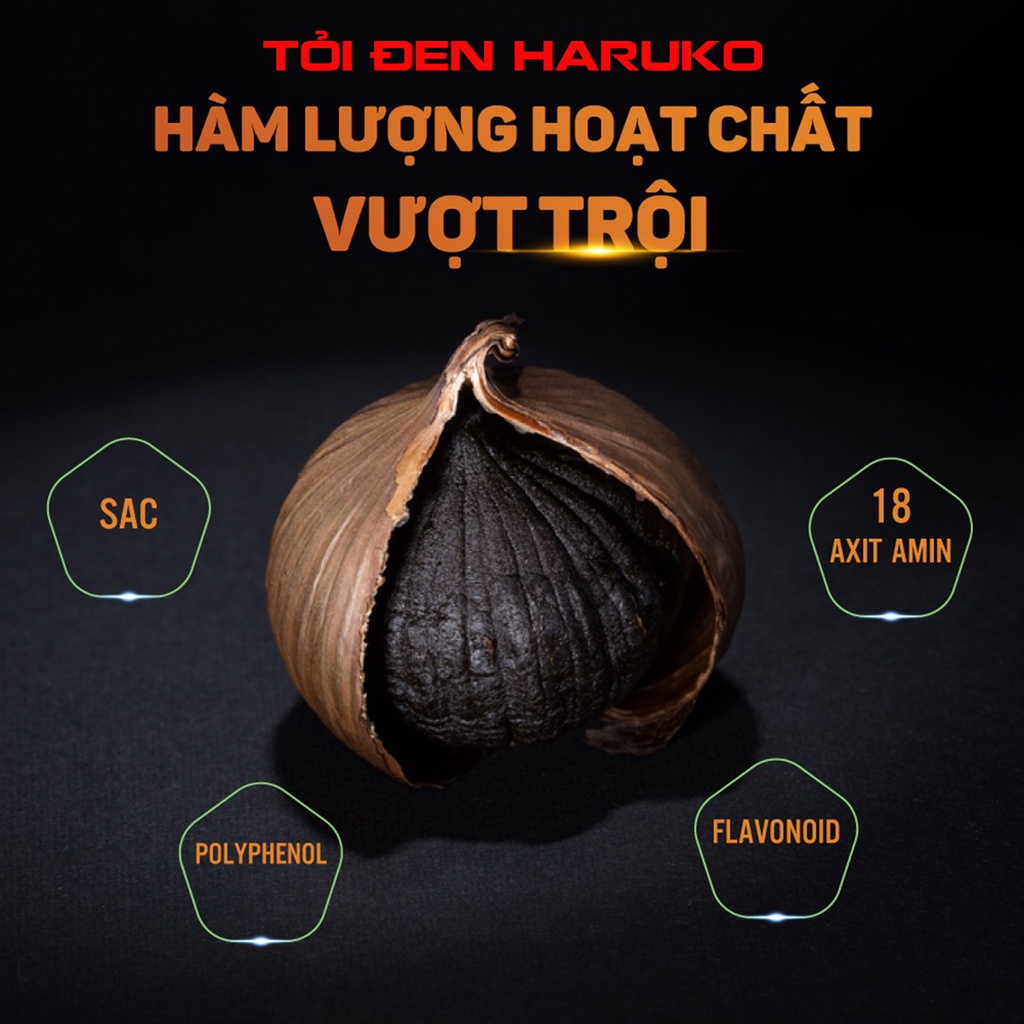 Tỏi đen một nhánh HARUKO, được 100% lên men tự nhiên 60 ngày từ tỏi cô đơn, túi 250 gam và 500 gam
