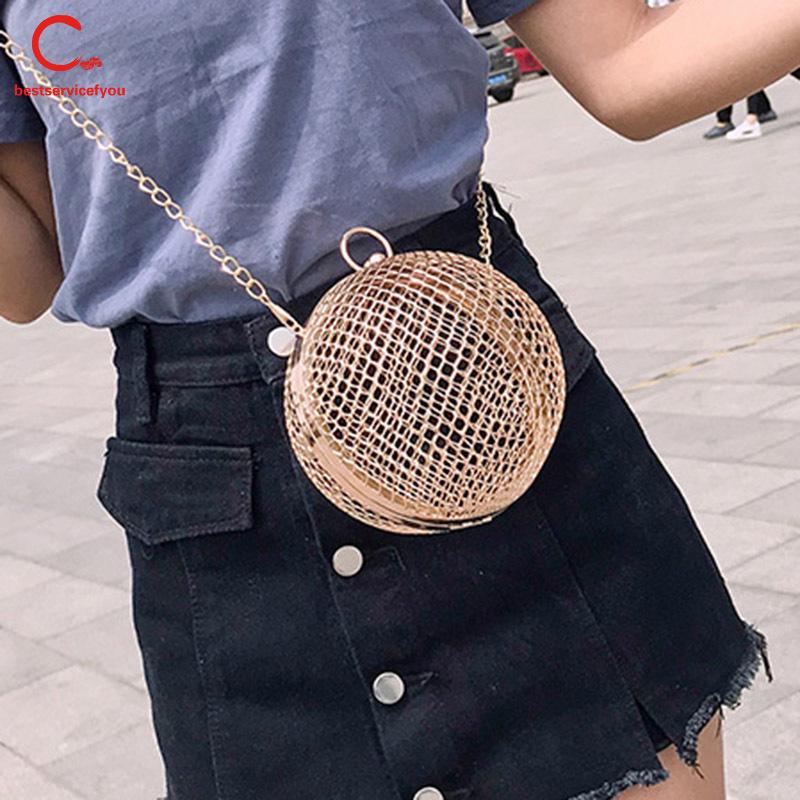 Túi xách hình quả cầu kim loại dây đeo móc xích thời trang cho nữ