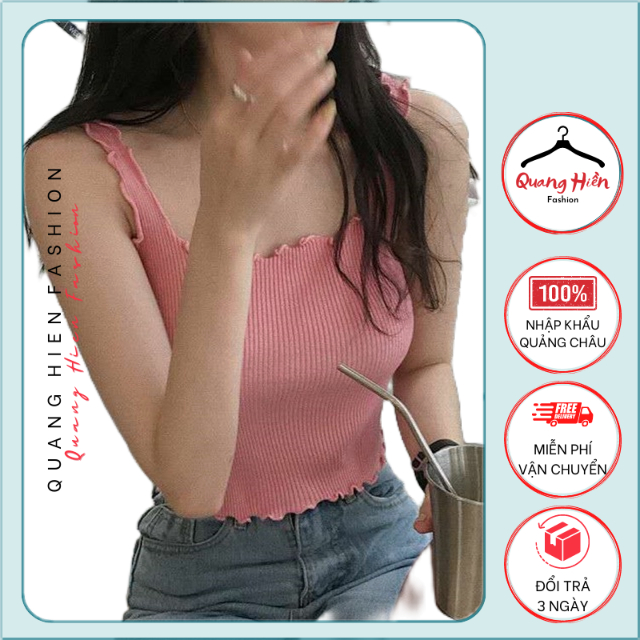 Áo ba lỗ len tăm Quảng Châu viền bèo croptop freesize MS010