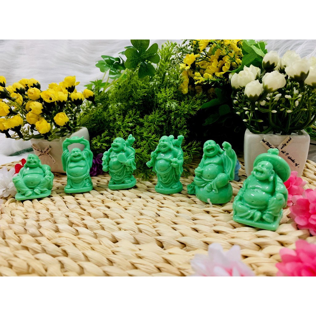 Bộ 6 Tượng Phật Di Lặc Hoan Hỉ đá màu xanh tuyệt đẹp