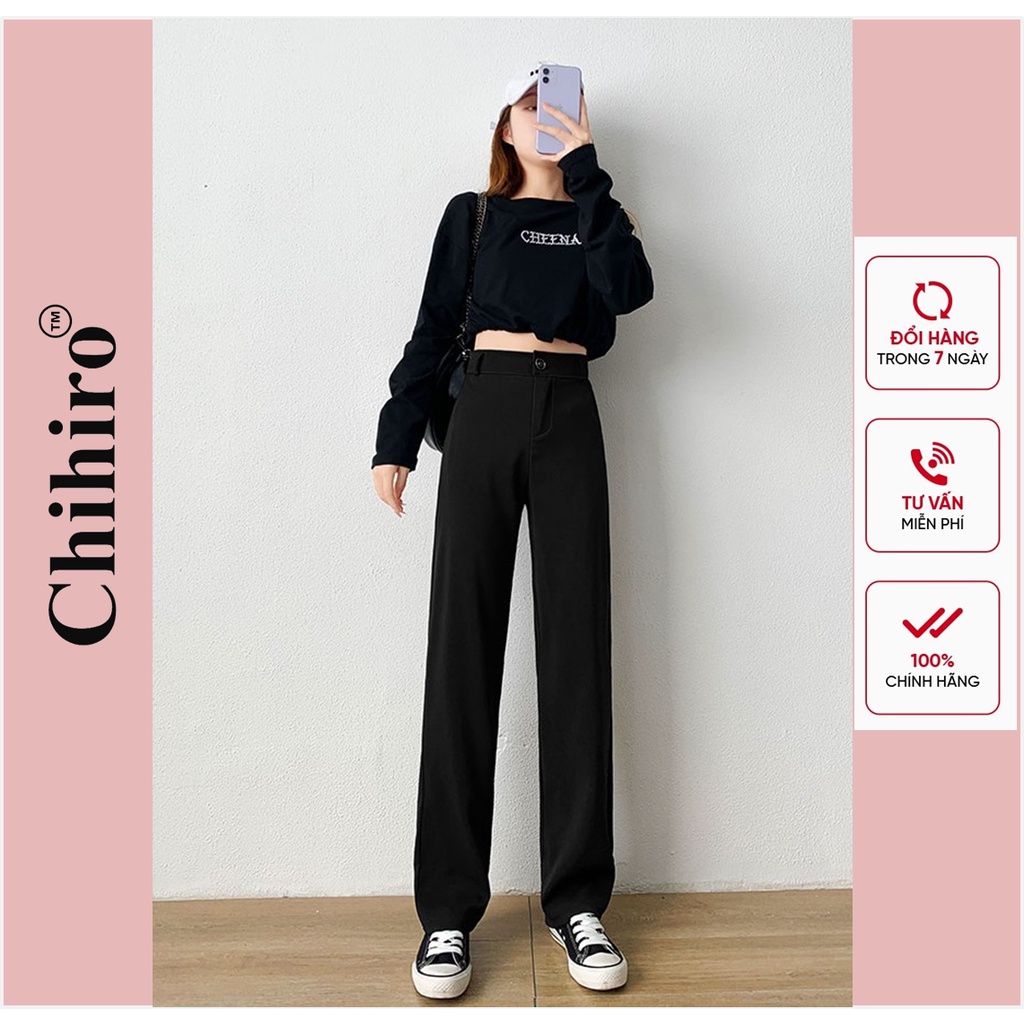Quần tây nữ ống rộng lưng cao cạp cao chất liệu Vtec ít nhăn giữ dáng phong cách Hàn Quốc Chihiro CR-01