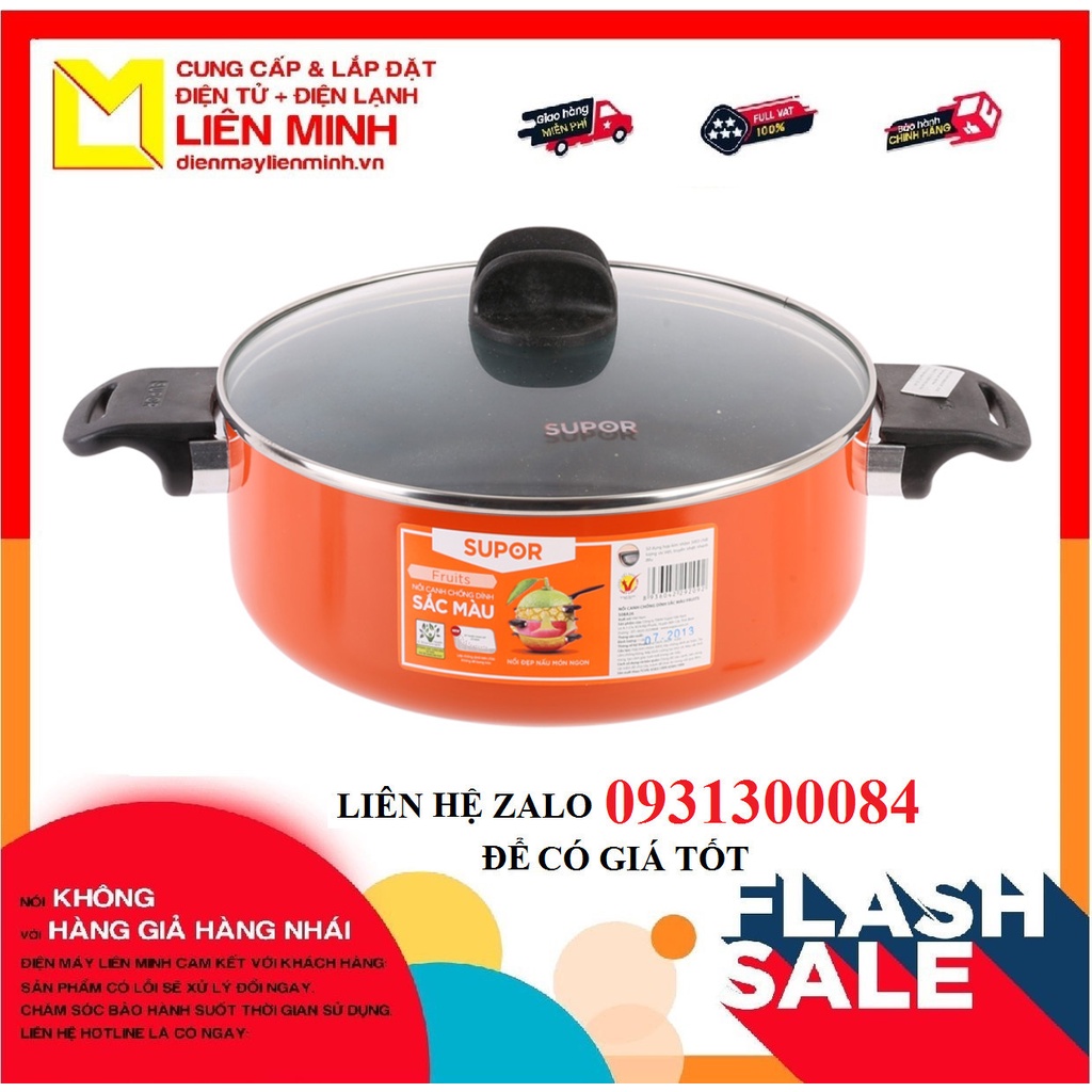 Nồi Chống Dính Supor S08A26 Chất liệu hợp kim nhôm,Chống dính tiêu chuẩn,Tay cầm cách nhiệt,Nắp kính cường lực