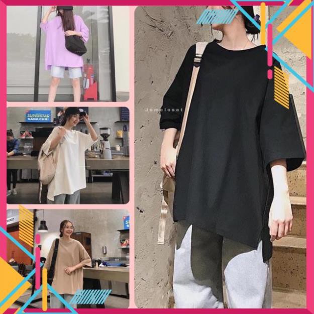 [HÀNG HOT] Áo phông trơn xẻ tà 🌞 Form áo rộng chuẩn TAY LỠ UNISEX cực đẹp