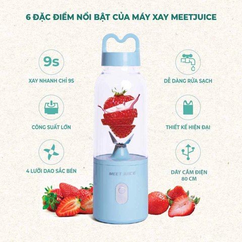 Máy Xay Sinh Tố Cầm Tay Meet Juice Dung Tích 500ML, Có Quai Xách Tiện Dụng Bền Bỉ Cao Cấp