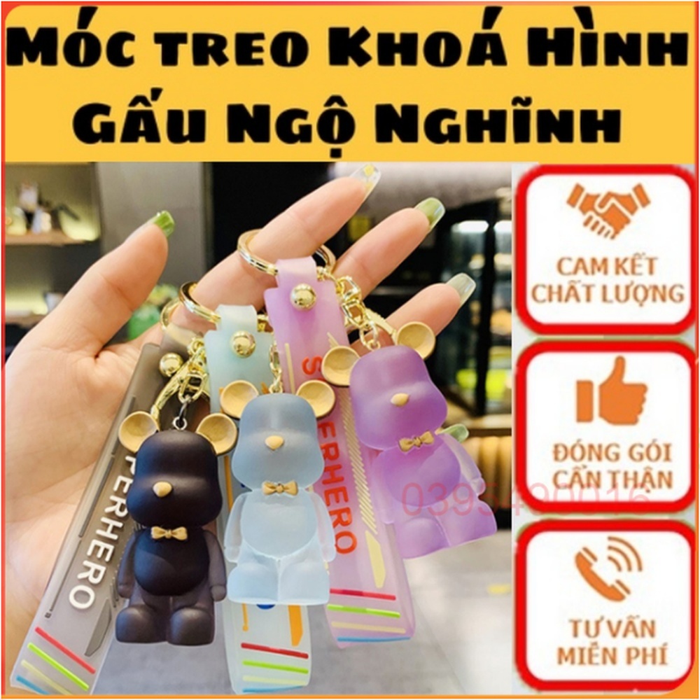 Móc khóa gấu đáng yêu, gắn chìa khóa xe máy, xe đạp, treo cặp sách, balo, quà tặng sinh nhật kim loại chắc chắn, bền đẹp