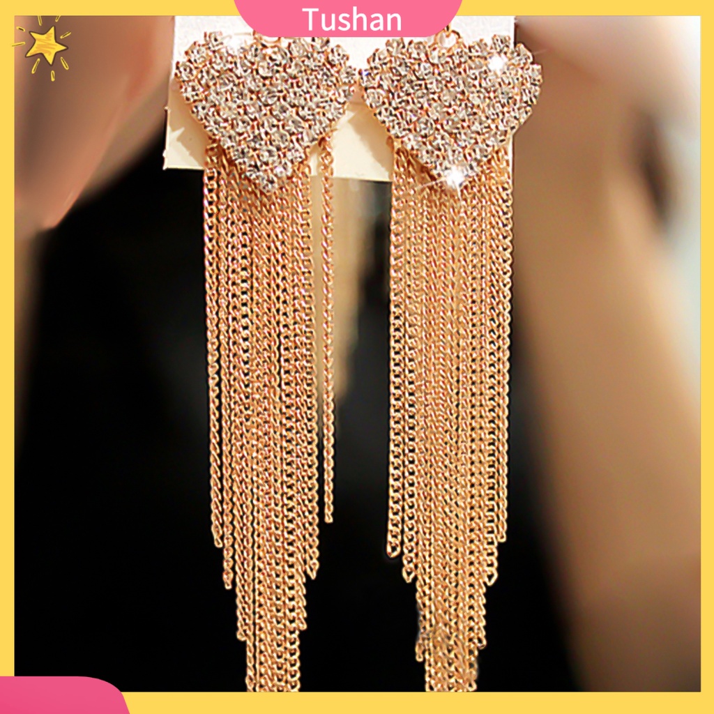 Bông tai tua rua hình trái tim đính đá thời trang dành cho nữ