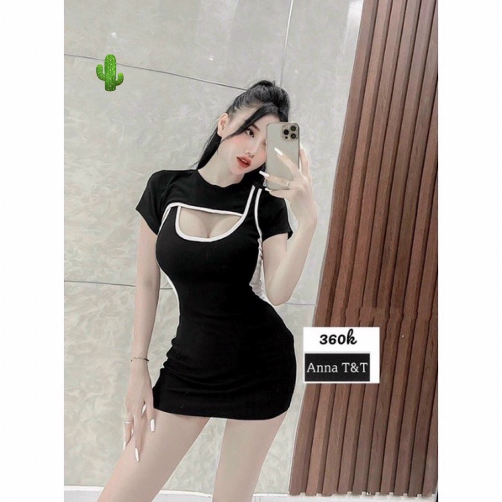 Đầm body cổ vuông tay dài nhún eo thun porip