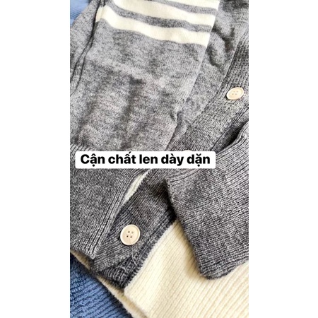 Áo cadigan len tay kẻ sọc