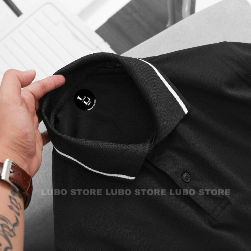 Áo thun nam nữ polo cổ trụ cotton tay ngắn phối sọc 2 màu Trắng/Đen
