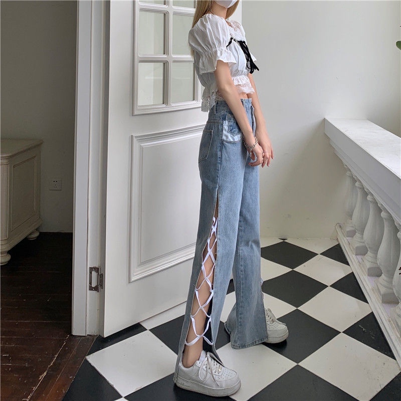 Quần Jean Ống Rộng Lưng Cao Thiết Kế Mỏng Thiết Kế Mới Thời Trang Mùa Xuân Thu Dành Cho Nữ