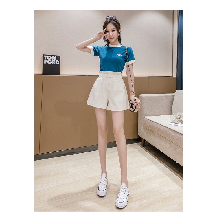 Quần Short Nữ Cạp Nhúm Chất Kaki Ống Rộng Trơn 3 Màu