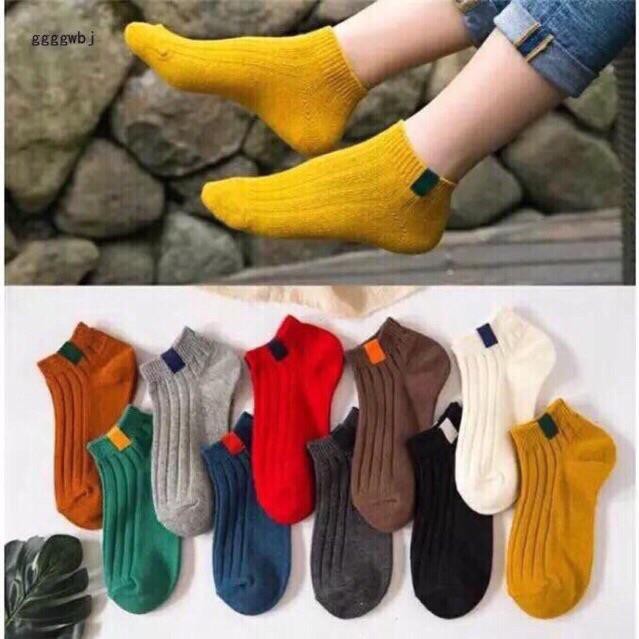 Set 10 Đôi Tất Gân Vintage Cổ Ngắn Kháng Khuẩn (Nhiều Màu)-