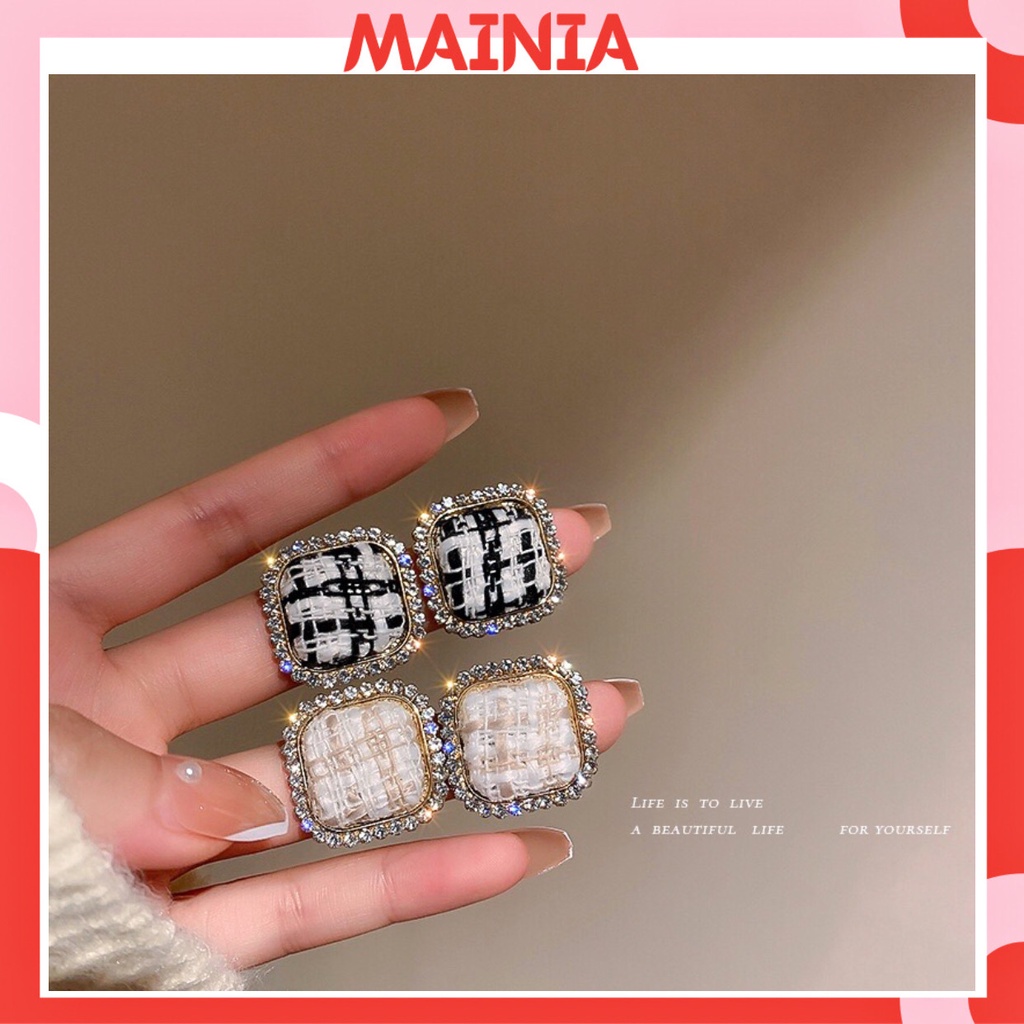 [Bao Đẹp Y Hình] Bông Tai Bạc S925 Hình Vuông Đính Đá Cao Cấp Mainia Shop