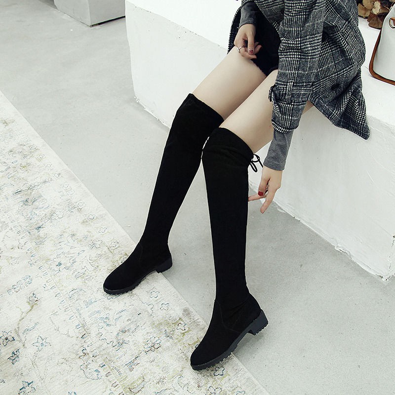 Giày bốt nhung cổ cao qua đầu gối gót dày thời trang mùa đông kiểu Hàn Quốc dễ phối đồ cho nữ | BigBuy360 - bigbuy360.vn