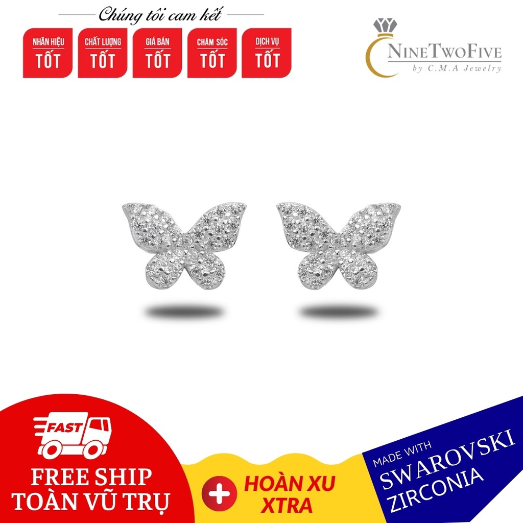 Bông tai bạc phủ Rhodium Nụ Hồ Điệp (Size: mini) - E-NO1004 – Kim cương nhân tạo sáng lấp lánh