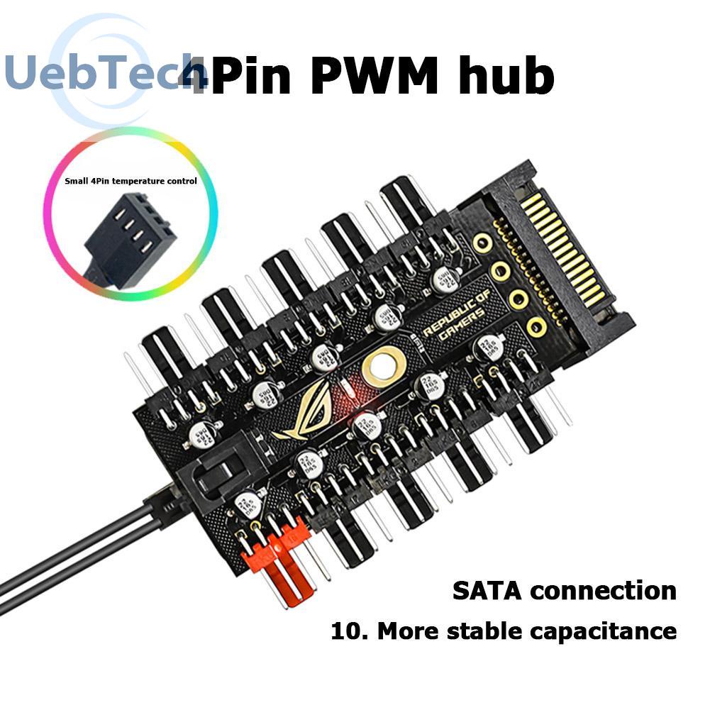 Uebtech 1 to 10 4 Pin PWM Cooler Fan HUB Splitter Extension PC Speed Control Board