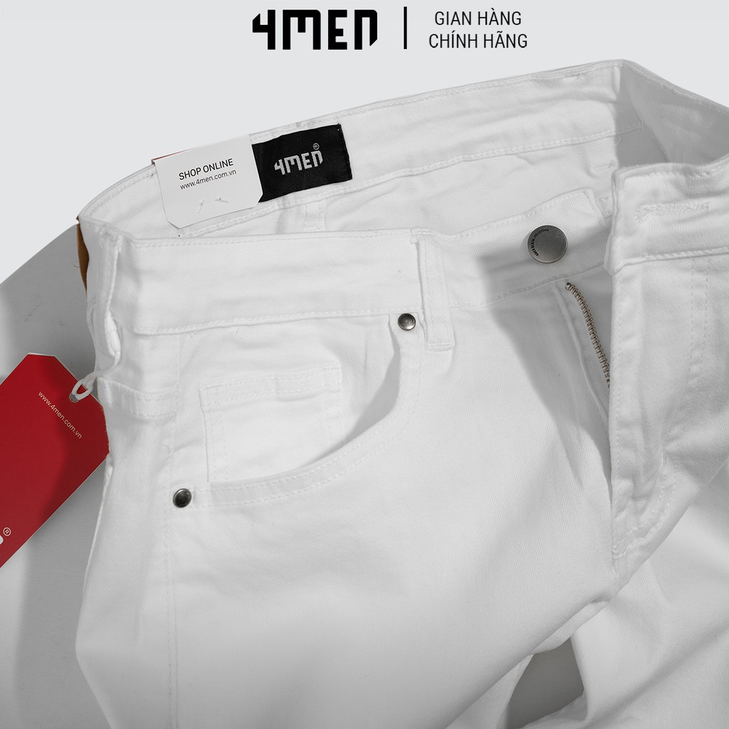 Quần jeans nam trắng trơn đẹp 4MEN QJ025 vải cao cấp co giãn, form slimfit tôn dáng | BigBuy360 - bigbuy360.vn