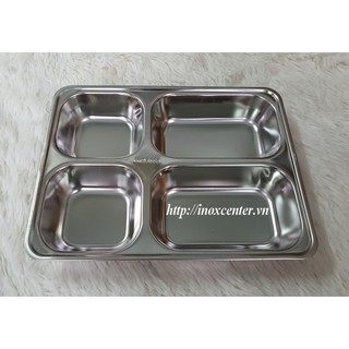Khay cơm 4 ngăn sâu lòng inox 304 cao cấp có nắp nhựa