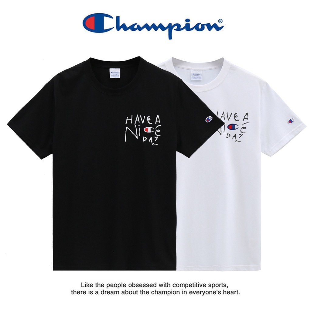 Áo Thun Cotton Ngắn Tay Dáng Rộng In Chữ Champion Cá Tính Cho Nam Nữ