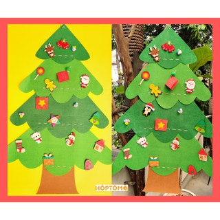 Cây thông Noel vải dạ trang trí giáng sinh KÈM PHỤ KIỆN DIY tự làm 4 tán lá nhiều màu sắc