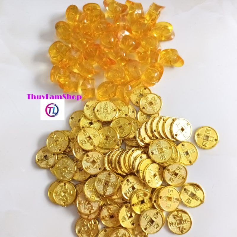 Đồng xu, hoa, lá, hạt châu, thỏi vàng thiếc vàng làm cây cành vàng lá ngọc