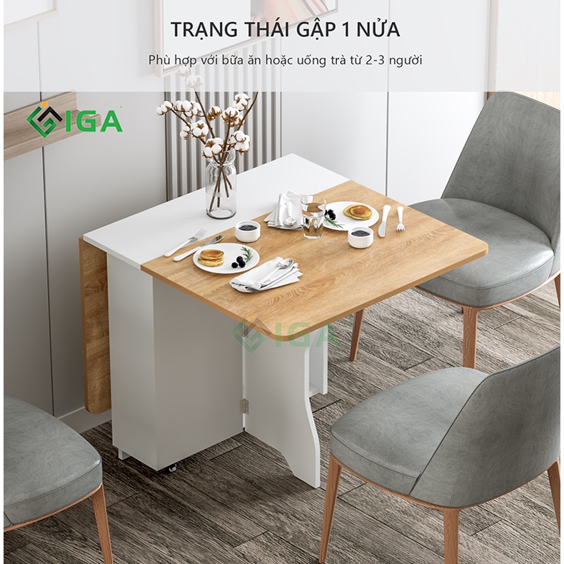 Bàn ăn thông minh IGA có kệ để đồ bánh xe xoay 360 độ