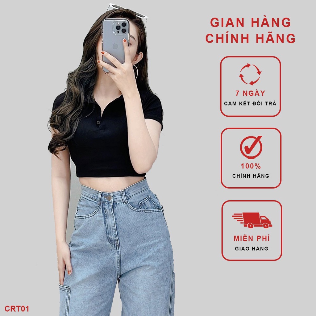 ÁO CROPTOP KIỂU POLO TAY NGẮN CÓ CỔ HÀNG CAO CẤP CRT01 - Hí Shop