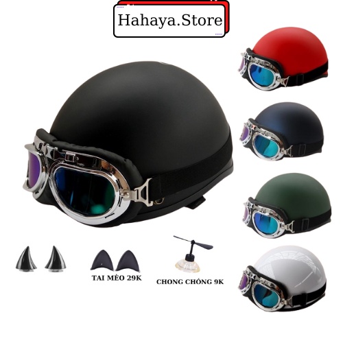 Mũ bảo hiểm 1 2 Nón bảo hiểm Nam nửa đầu Màu Trơn nhiều Màu SIÊU HOT Kèm Kính Cao Cấp CHÍNH HÃNG