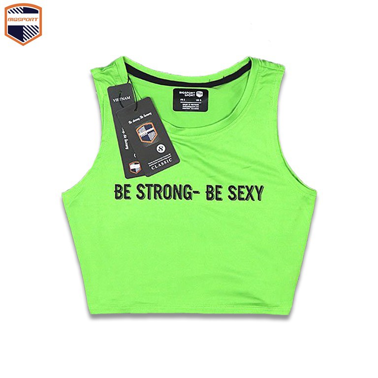 Áo Thun Croptop Ba Lỗ Nữ Thể Thao Sát Nách Form Rộng Tập Gym Yoga In Chữ Be Strong - Be Sexy Cao Cấp Big Sport 🎁