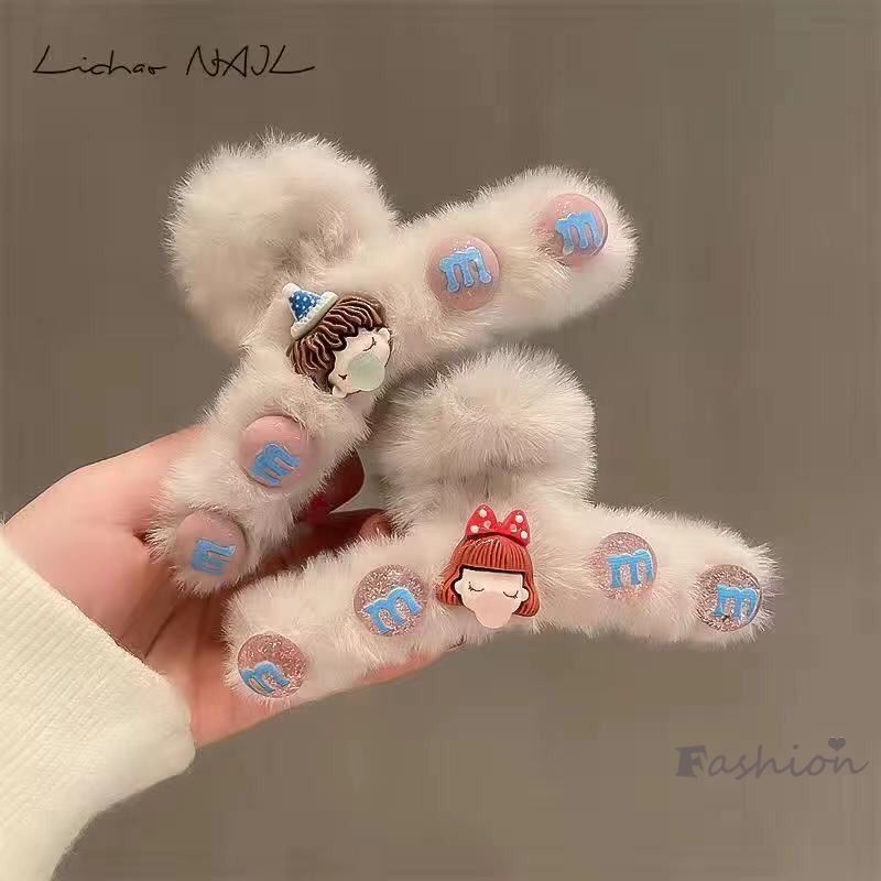 Kẹp Tóc Càng Cua Phủ Lông Dày Dặn Cỡ Lớn Dễ Thương Thời Trang Cho Nữ