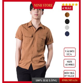 Áo Sơ Mi đũi nam nữ ngắn tay cổ bẻ Unisex, Áo đũi nam cổ bẻ vải Đũi lụa chống nhăn siêu mát lạnh (Thanh lý) - MINHSTORE